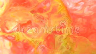红橙黄色抽象食品色油墨，油液流动或流动背景